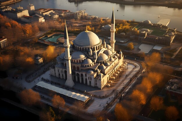 Bâtiment de mosquée avec une architecture complexe