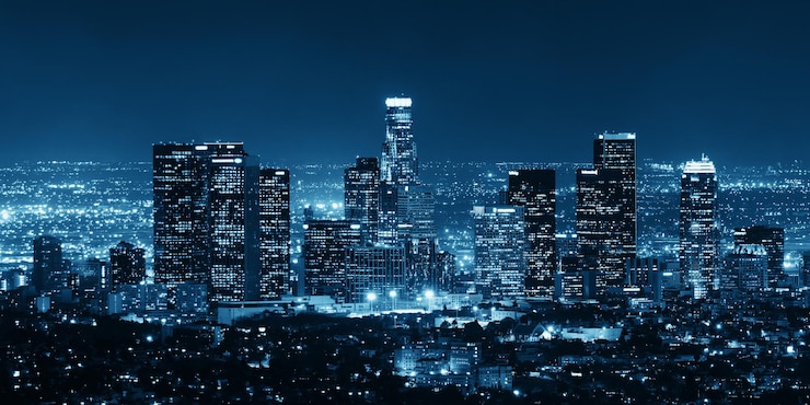 Photo gratuit bâtiments du centre-ville de los angeles la nuit
