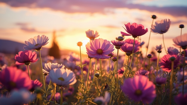 Le beau champ de fleurs en fleurs, la saison du printemps.