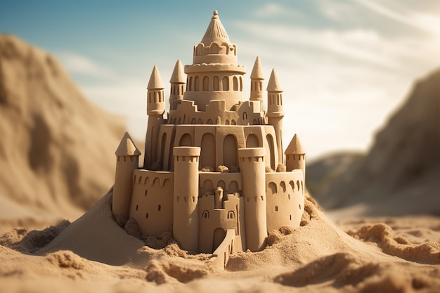 Photo gratuite beau château de sable sur la plage