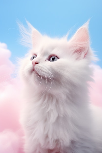 Beau chaton avec des nuages colorés