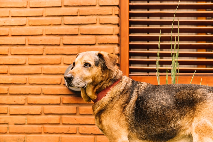 Photo gratuit beau chien posant dans le jardin