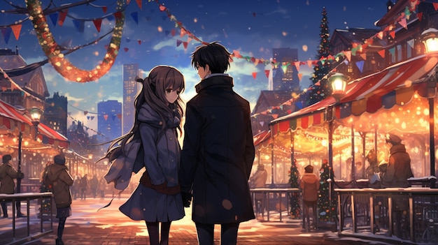 Photo gratuite le beau couple d'anime à la veille du nouvel an