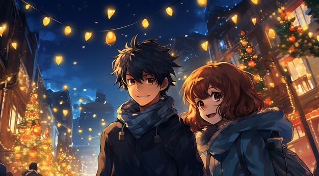 Photo gratuite le beau couple d'anime à la veille du nouvel an