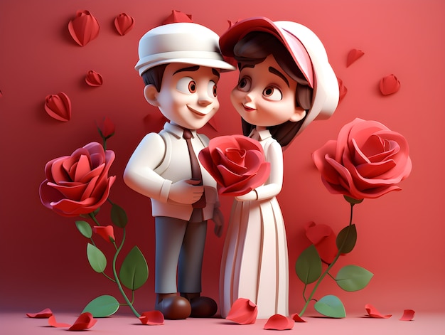 Beau couple se mariant avec des roses