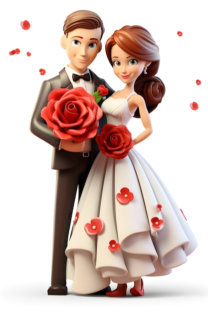 Beau couple se mariant avec des roses