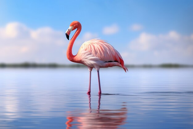 Beau flamant rose dans le lac