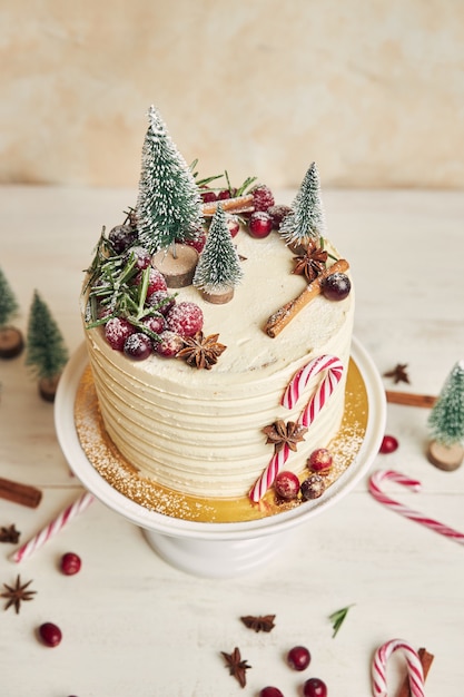 beau gâteau de Noël avec des décorations traditionnelles