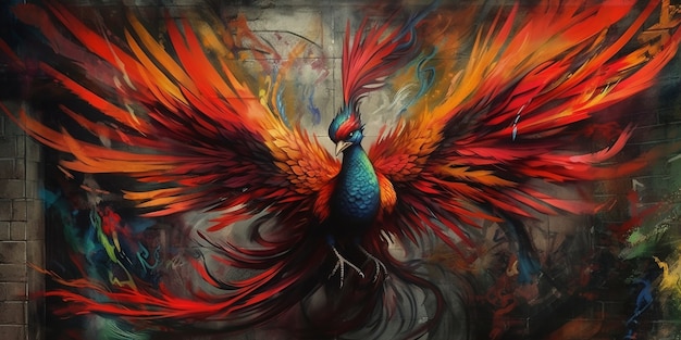 Beau graffiti d'oiseau sur le bâtiment