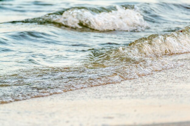 Beau gros plan des vagues de la mer frappant le rivage