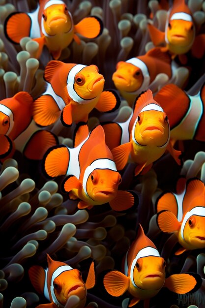 Beau groupe de poissons sous l'eau