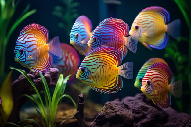 Beau groupe de poissons sous l'eau