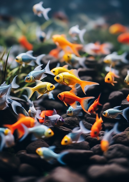 Beau groupe de poissons sous l'eau