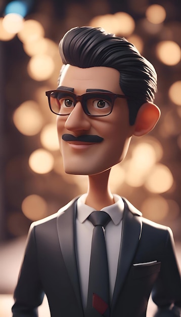 Un beau jeune homme avec une moustache et des lunettes sur un fond flou