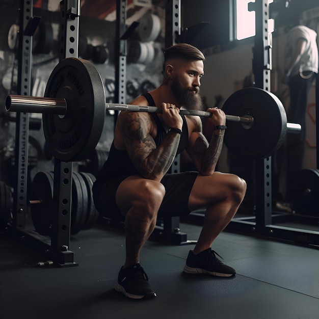 Photo gratuite un beau jeune homme s'entraîne avec une barre dans un gymnase.