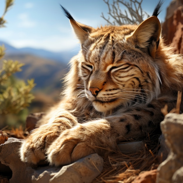 Beau lynx roux dans la nature