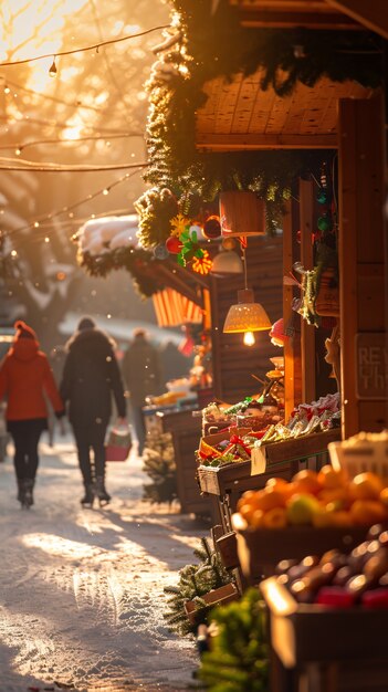 Photo gratuite beau marché de rue au coucher du soleil