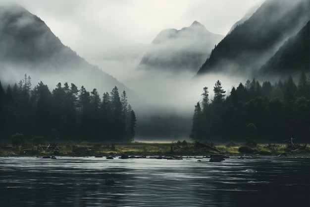 Beau paysage naturel avec montagnes et lac