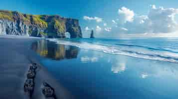 Photo gratuite beau paysage naturel avec une plage de sable noir et l'océan