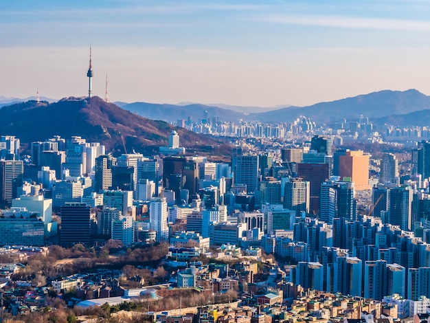 Beau paysage urbain de construction d&#39;architecture dans la ville de Séoul