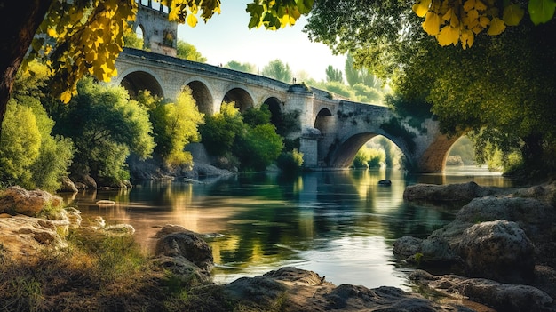Photo gratuite beau paysage avec un vieux pont de pierre ai générative