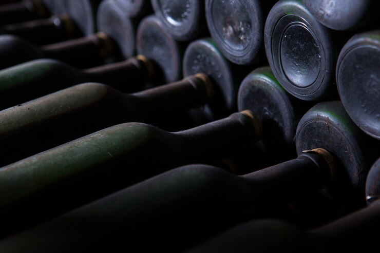 Photo gratuit beau plan de bouteilles de vin disposées en ordre