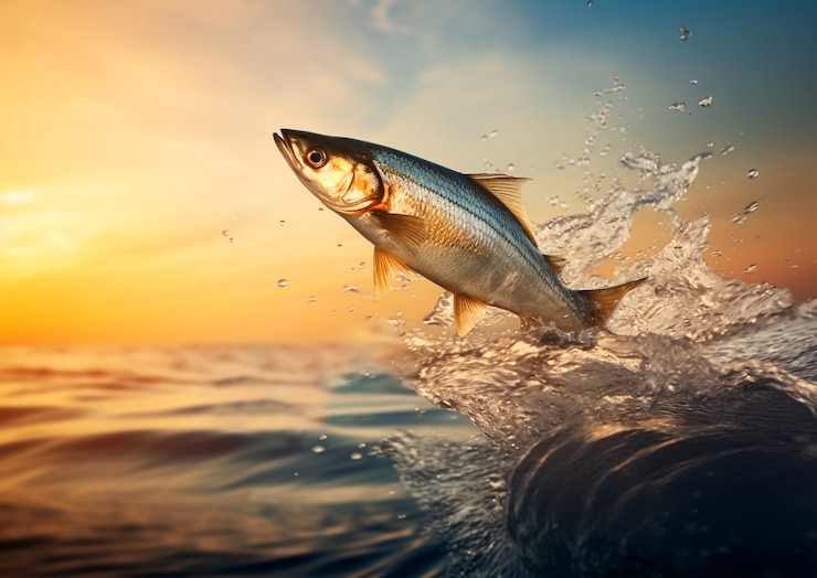 Photo gratuit beau poisson au coucher du soleil