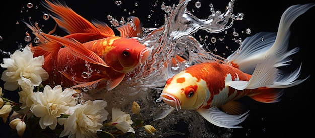 Photo gratuite beau poisson rouge dans l'eau sur fond noir