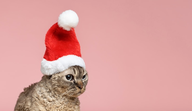 Photo gratuit beau portrait d'animal familier de chat avec le chapeau de santa