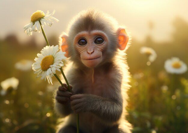 Beau singe passant du temps dans la nature