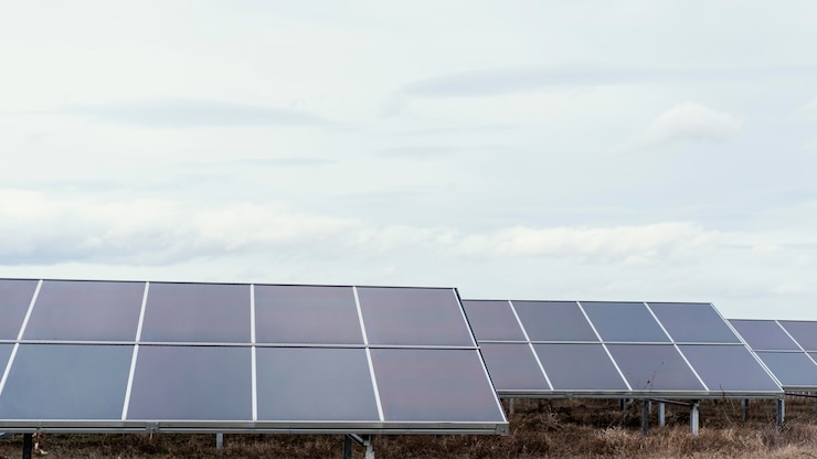 Photo gratuit beaucoup de panneaux solaires sur le terrain produisant de l'électricité