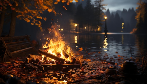 La beauté ardente de la nature brille dans l'enfer de la forêt d'automne généré par l'intelligence artificielle