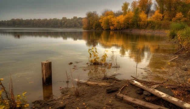 La beauté de l'automne se reflète dans les eaux tranquilles ci-dessous générées par l'IA