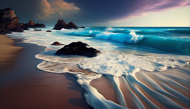 Beauté de la nature au bord de l'eau vagues tranquilles IA générative