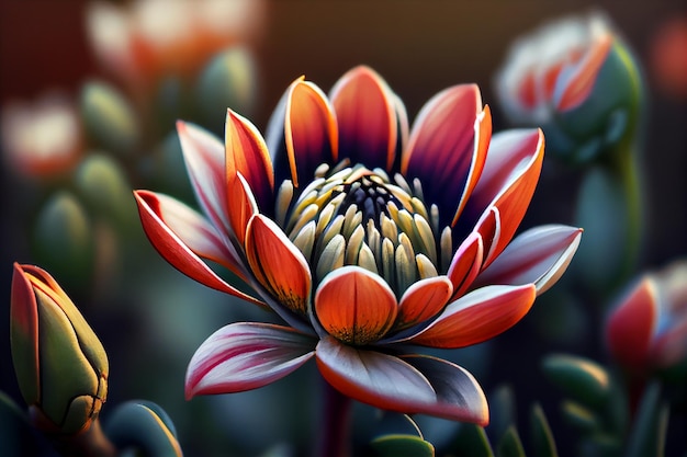 La beauté de la nature dans une fleur colorée affiche une IA générative
