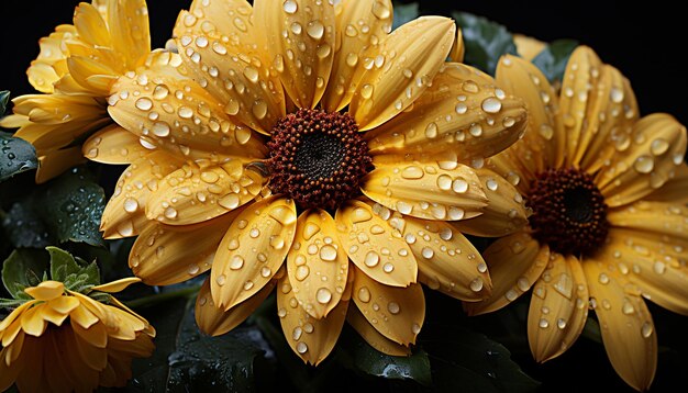 Photo gratuite la beauté de la nature dans une seule fleur mouillée de gouttes de rosée générées par l'intelligence artificielle