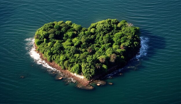 La beauté de la nature des eaux bleues de la forêt en forme de coeur générée par l'IA