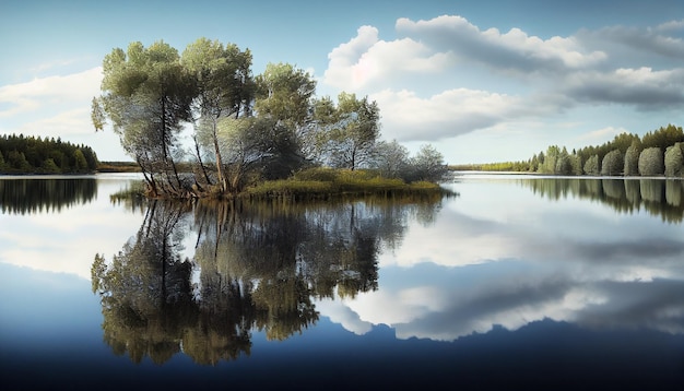 Photo gratuite beauté naturelle reflétée dans l'eau tranquille et les arbres générés par l'ia