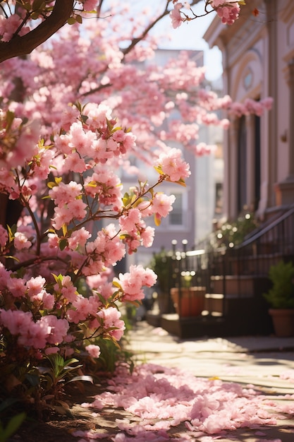 Photo gratuite de beaux arbres en fleurs dans la ville au printemps