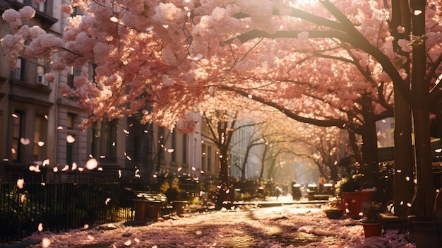 Photo gratuite de beaux arbres en fleurs dans la ville au printemps