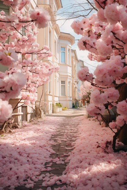 De beaux arbres en fleurs dans la ville au printemps