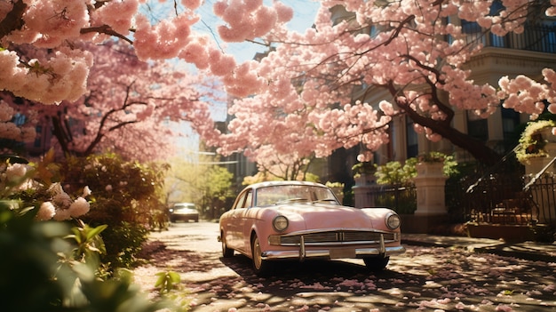 De beaux arbres en fleurs dans la ville au printemps