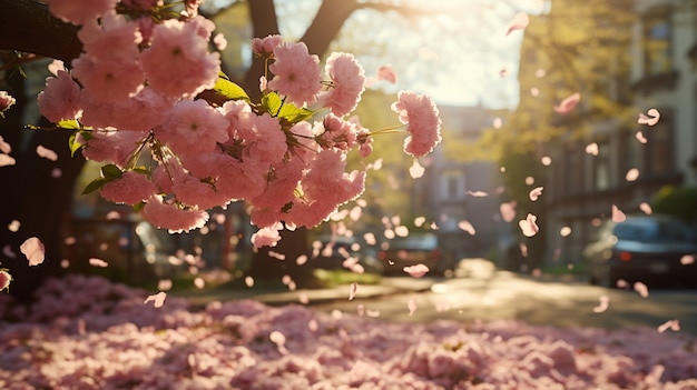 De beaux arbres en fleurs dans la ville au printemps