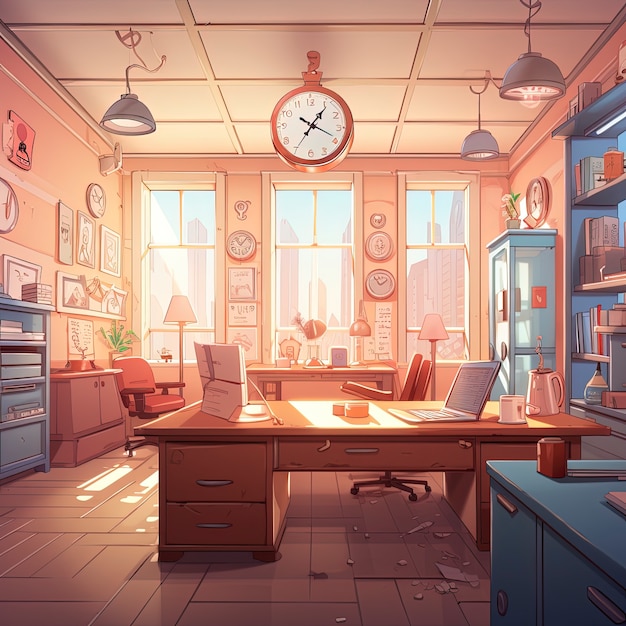 Beaux bureaux dans le style des dessins animés