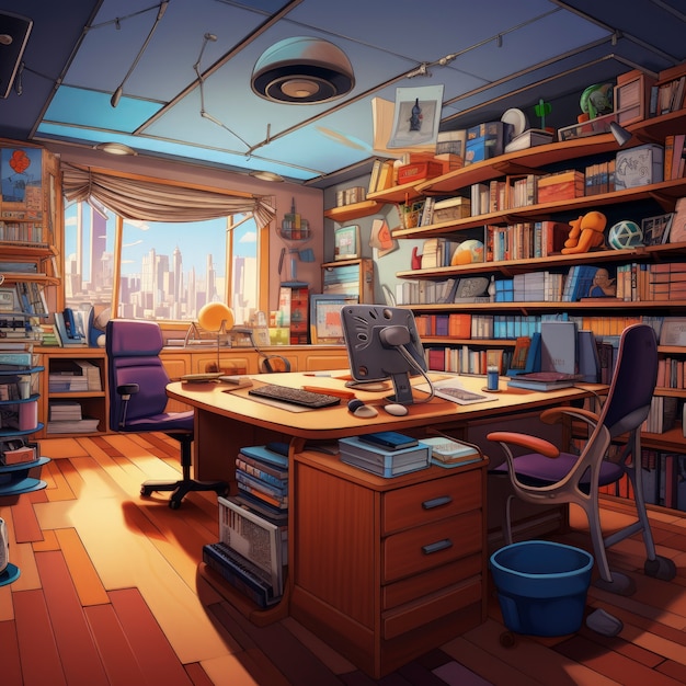 Beaux bureaux dans le style des dessins animés