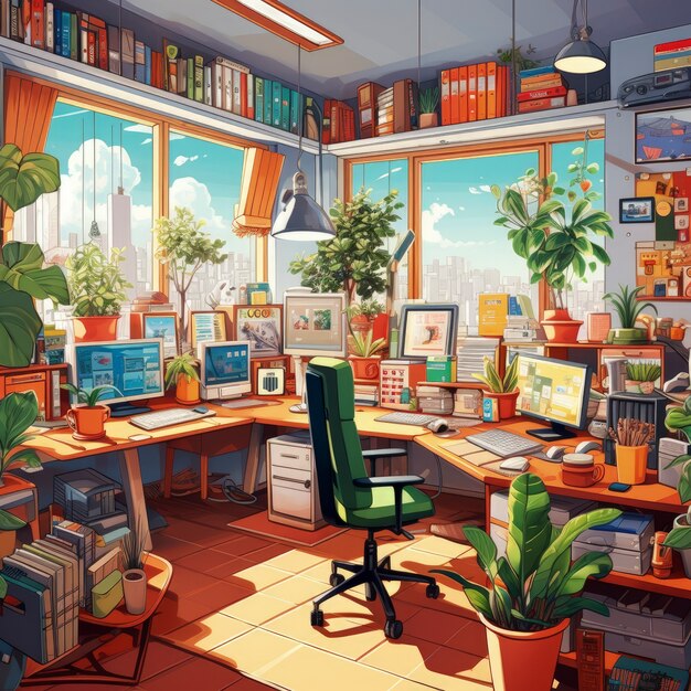 Beaux bureaux dans le style des dessins animés