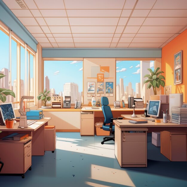 Beaux bureaux dans le style des dessins animés