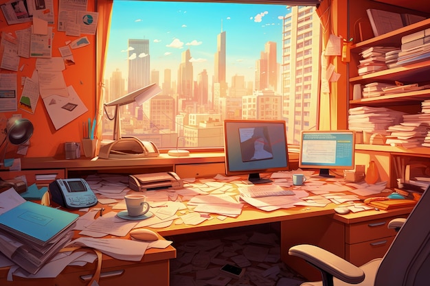 Photo gratuite beaux bureaux dans le style des dessins animés