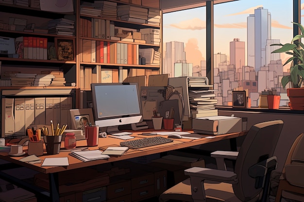 Photo gratuite beaux bureaux dans le style des dessins animés