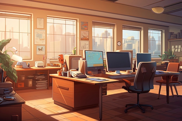 Photo gratuite beaux bureaux dans le style des dessins animés